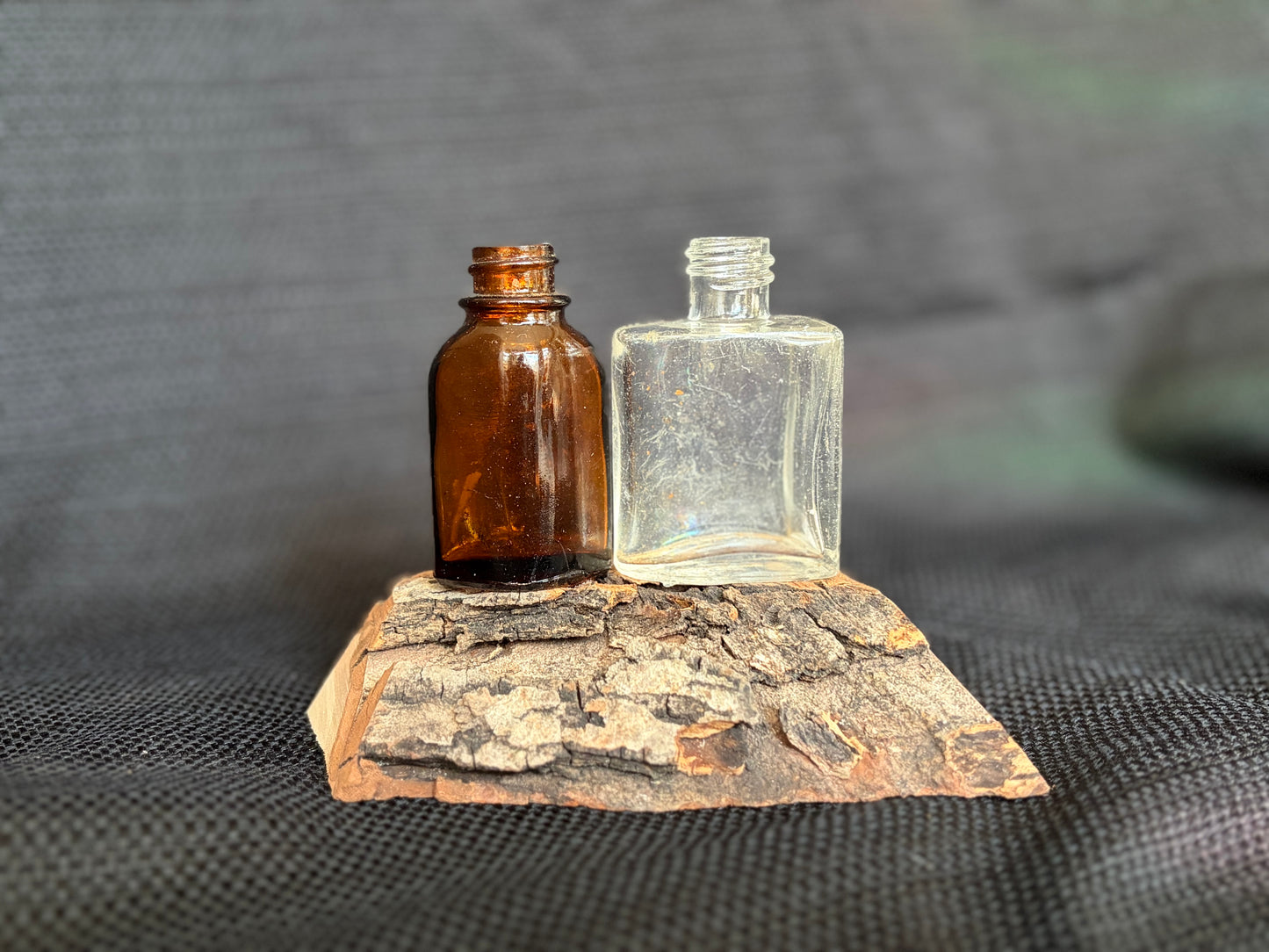 Vintage Mini Bottles on Wood Base