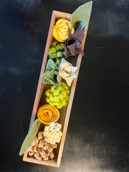 Wooden Box with Succulents and Flowers