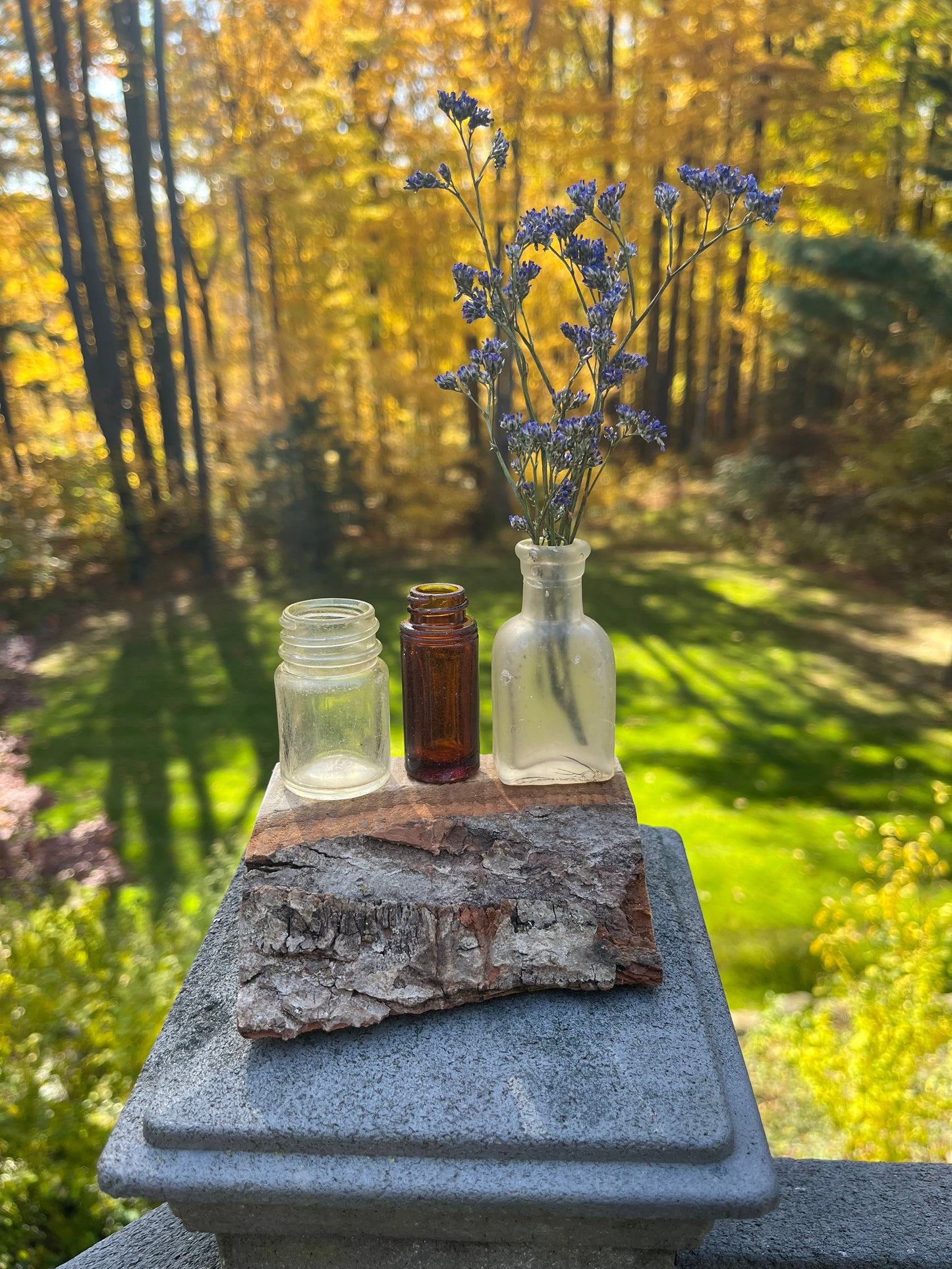 Vintage Mini Bottles on Wood Base