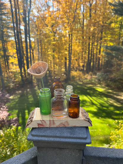 Vintage Mini Bottles on Wood Base