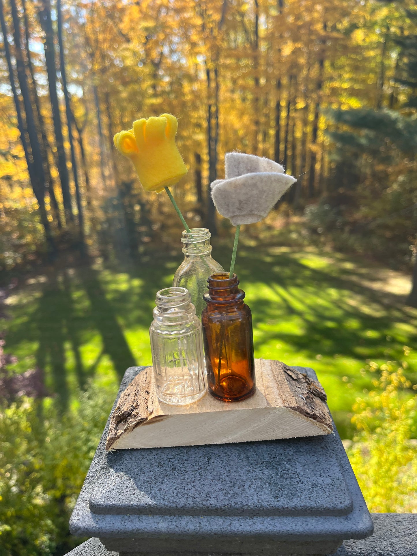 Vintage Mini Bottles on Wood Base