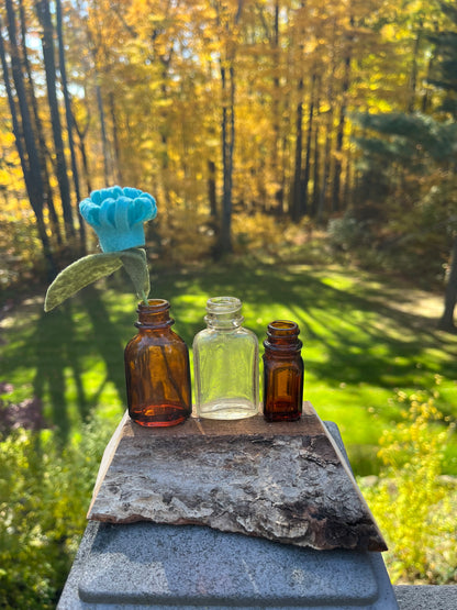 Vintage Mini Bottles on Wood Base